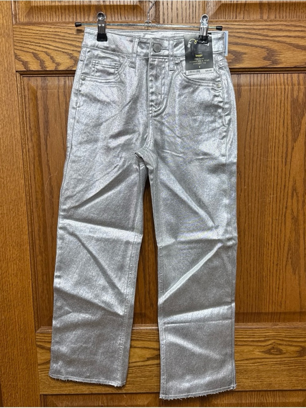 Girls 8 Art Class High-Rise Relaxed HipThigh Straight Leg Metallic SilverJeans